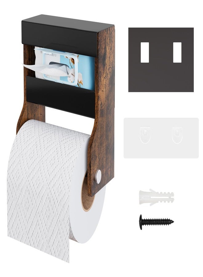 TQVAI Wall Mounted Toilet Paper Holder - 3 Ways Mount - Self Adhesive Magnetic Toilet Paper Organizer with Wipes Holder for Bathroom, Restroom, Kitchen, Vintage/Black - Image 1