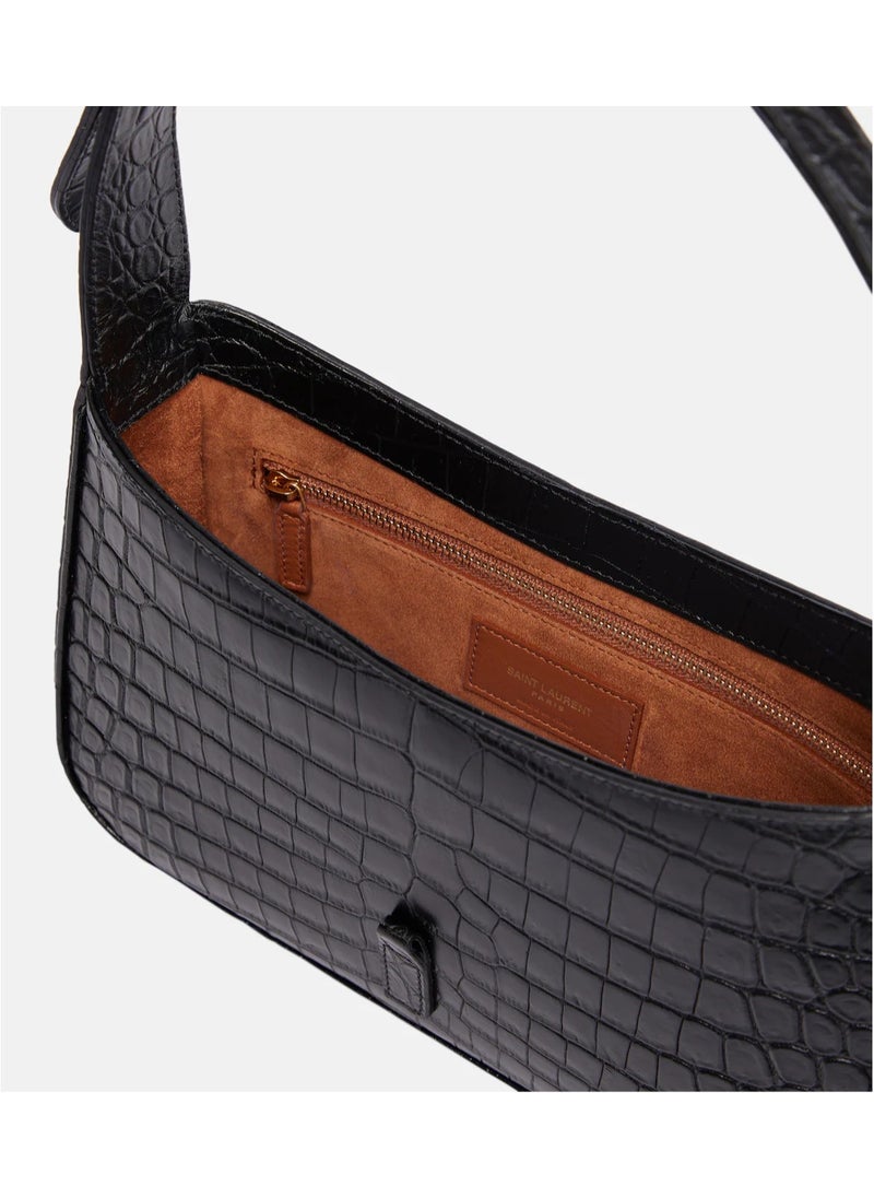 YSL Libre Saint Laurent Le 5 à 7 leather Shoulder bag Crocodile Embossed Black Handbag  - Image 3