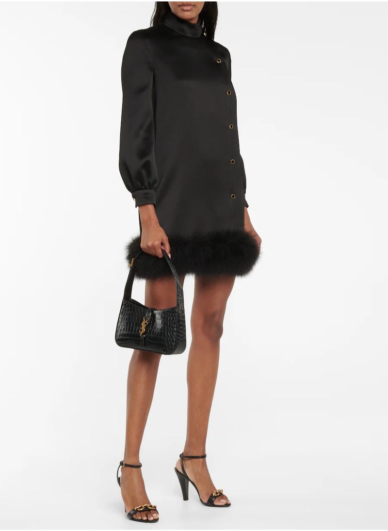YSL Libre Saint Laurent Le 5 à 7 leather Shoulder bag Crocodile Embossed Black Handbag  - Image 5