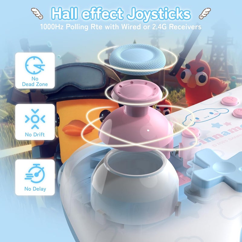 Kuitmor Cinnamoroll Switch Pro Controller, Cute Hall Effect Wireless Gamepad No Drift for Switch 2/Switch/OLED/Lite, PC/Steam, Android, iOS, Bluetooth + Wired, Turbo, Back Buttons, 6-Aixs Gyro, Wake-up, RGB (Blue, Without 2.4g Receiver) - Image 5