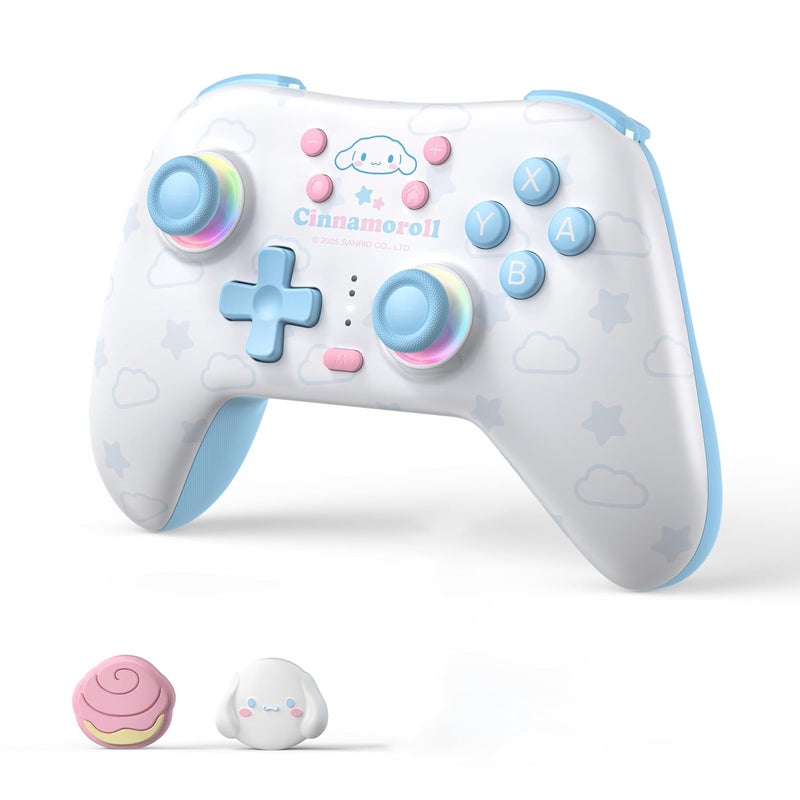 Kuitmor Cinnamoroll Switch Pro Controller, Cute Hall Effect Wireless Gamepad No Drift for Switch 2/Switch/OLED/Lite, PC/Steam, Android, iOS, Bluetooth + Wired, Turbo, Back Buttons, 6-Aixs Gyro, Wake-up, RGB (Blue, Without 2.4g Receiver) - Image 1