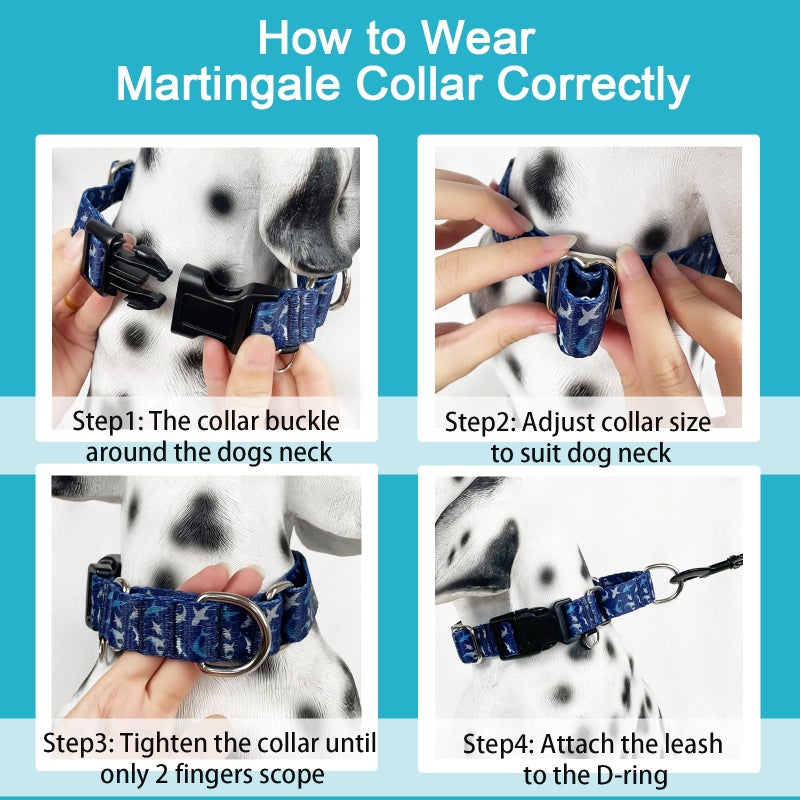 Fidohug Martingale Collar for Dogs with Buckle Heavy Duty Boy Dog Collar for Medium Dogs, Deep Blue Shark - Image 5
