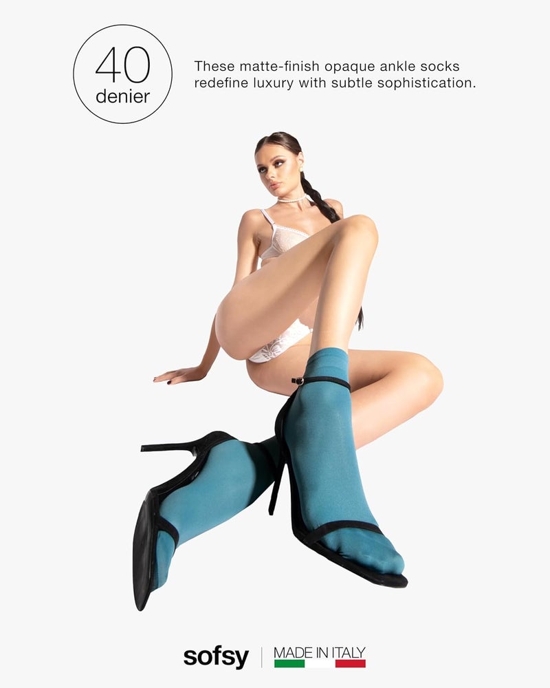 sofsy Italian High-Fashioned Ankle Socks - 40 Den Semi Sheer Nylon Stockings for Women | Durable, Soft, Low-Cut Design - Image 5