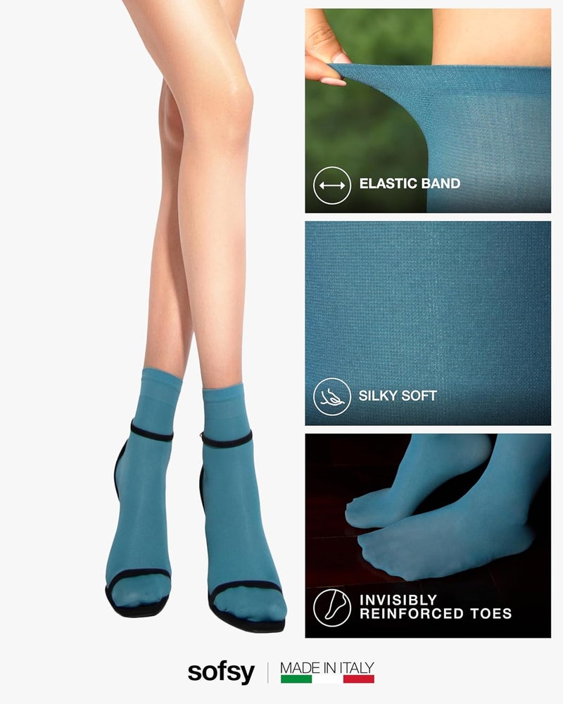 sofsy Italian High-Fashioned Ankle Socks - 40 Den Semi Sheer Nylon Stockings for Women | Durable, Soft, Low-Cut Design - Image 4