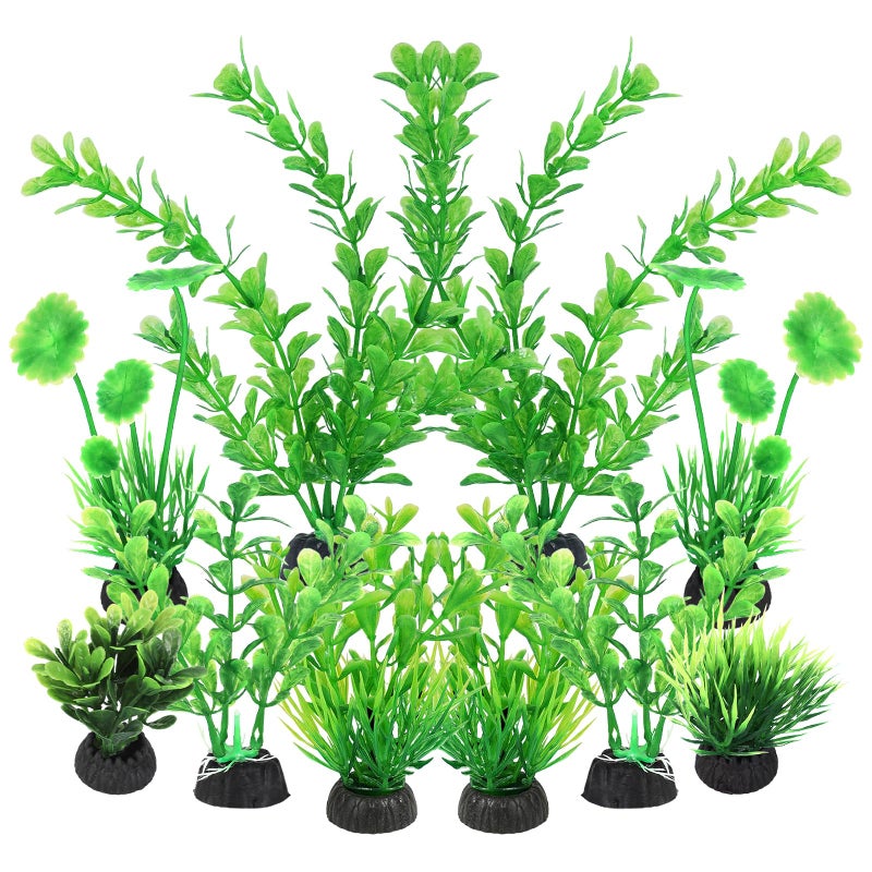 AQUANEAT Artificial Fish Tank Plants, Plastic Aquarium Decorations, Green Accessories, 10pcs - Image 1