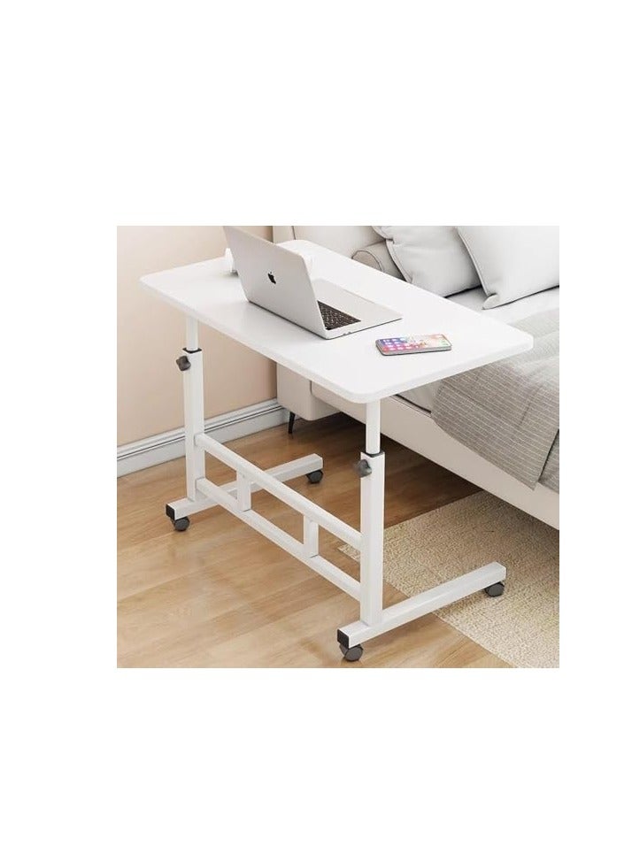 TRASSLE Adjustable Height Mobile Computer Desk， Home Bedrooms And Office Desks For Work and Study Moveable Portable Coffee Overbed Tray Bedside Sofa Table (White) - Image 1