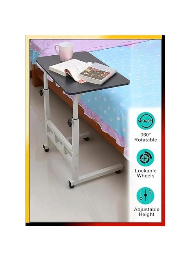 TRASSLE Adjustable Height Mobile Computer Desk， Home Bedrooms And Office Desks For Work and Study Moveable Portable Coffee Overbed Tray Bedside Sofa Table (White) - Image 3