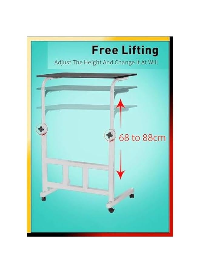 TRASSLE Adjustable Height Mobile Computer Desk， Home Bedrooms And Office Desks For Work and Study Moveable Portable Coffee Overbed Tray Bedside Sofa Table (White) - Image 4
