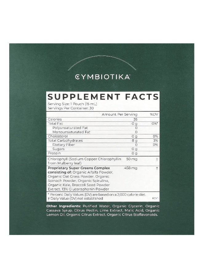 Cymbiotika - Cymbiotika, Super Greens, With Chlorophyll, Citrus Lime, 30 Pouches, 15 ml Each - Image 1