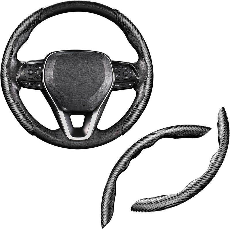 AutoBizarre Car Anti Skid Non Slip Black Carbon Fiber Decoration Steering Wheel Grip Covers Universal for All Cars - Set of 2 pcs - Image 1