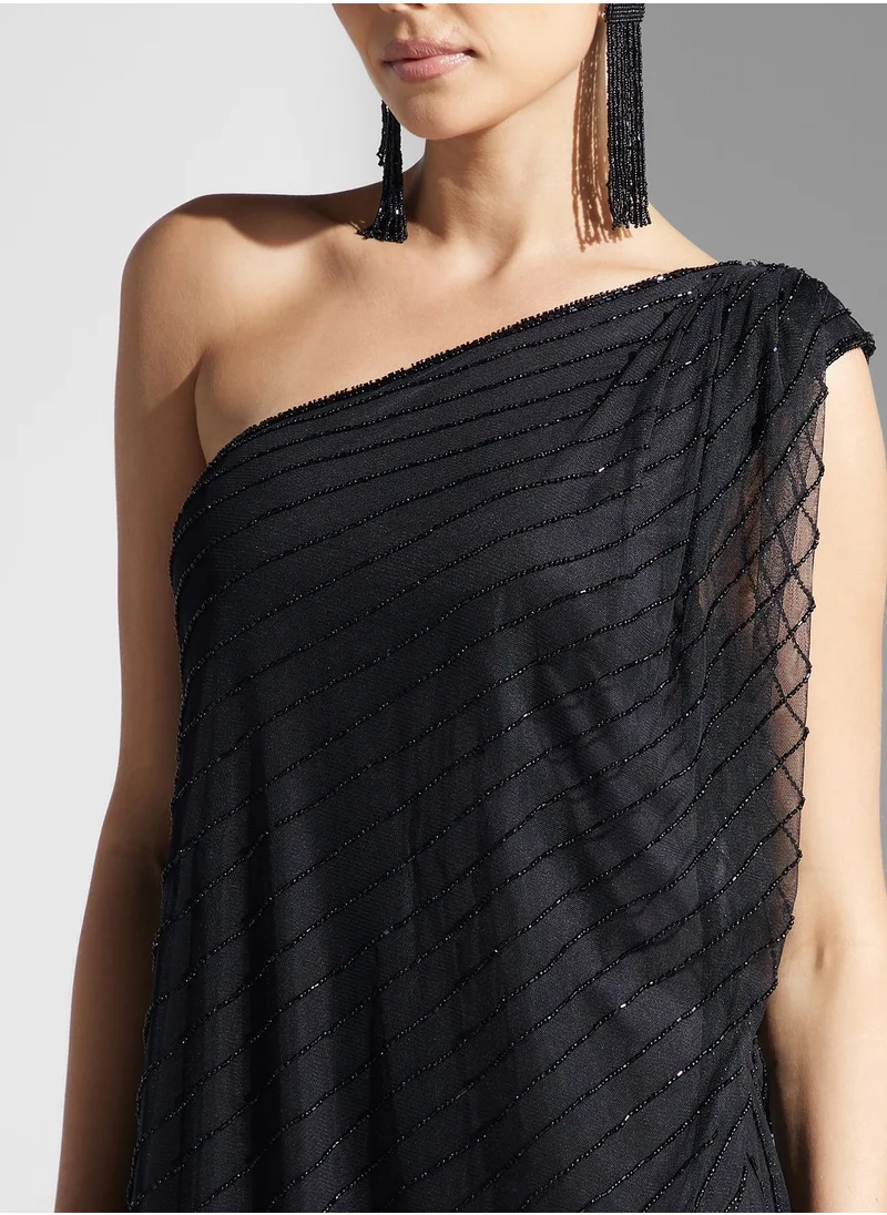 Namshi x Dima One Shoulde Shimmer Drapped Dress