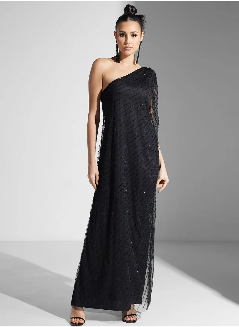 Namshi x Dima One Shoulde Shimmer Drapped Dress