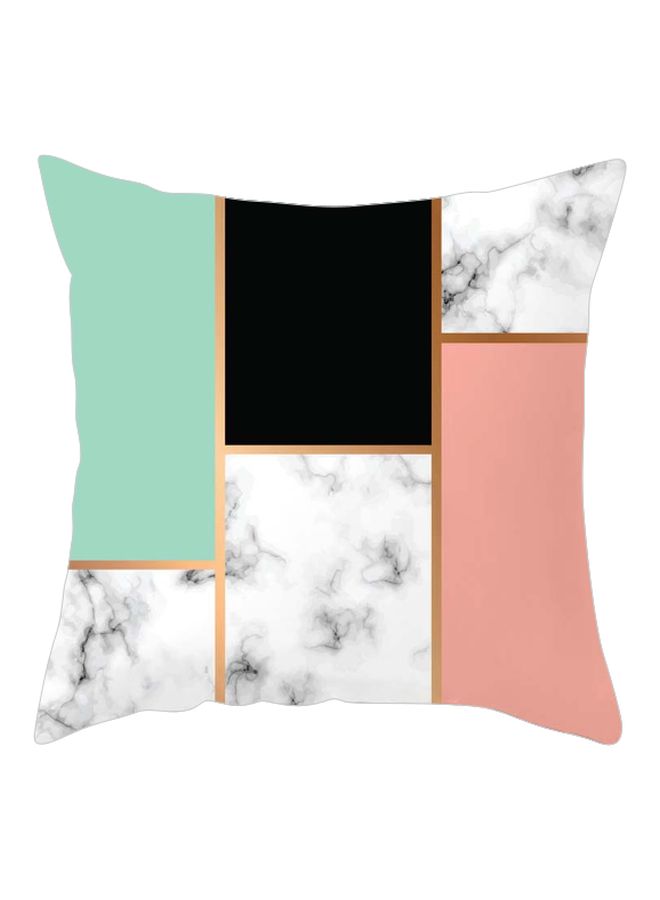 غطاء وسادة بنمط هندسي أبيض/أسود/وردي