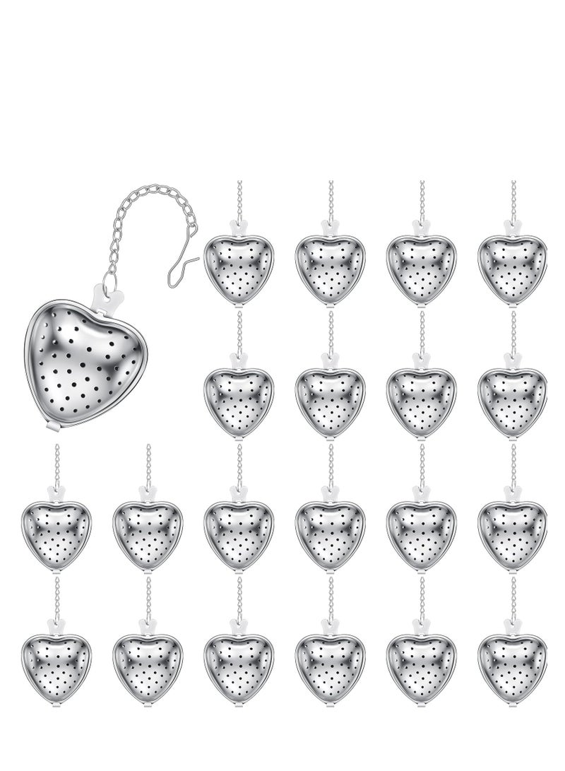 20 Pcs Tea Strainer, Stainless Steel Tea Ball Infuser, Loose Leaf Tea Steeper Tea Interval Diffuser, Heart Shape Mesh Tea Filters with Extended Chain Hook for Seasonings Cup Bottle (Silver) - Image 1