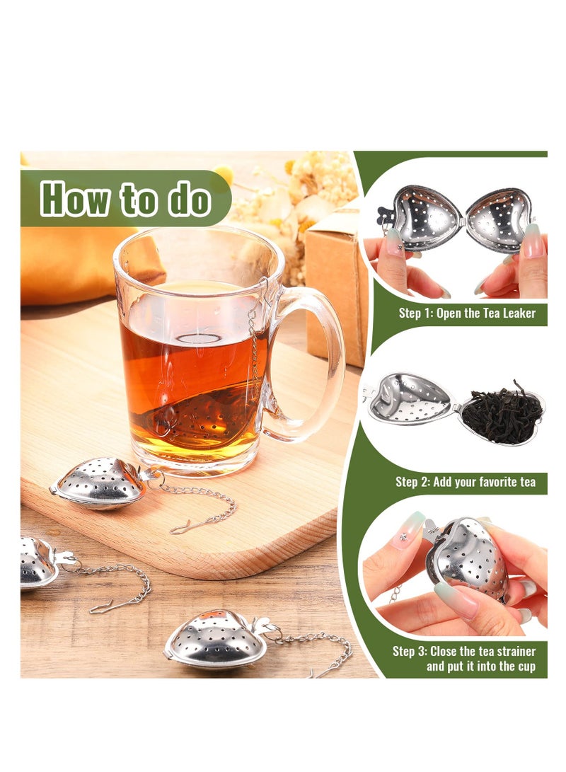 20 Pcs Tea Strainer, Stainless Steel Tea Ball Infuser, Loose Leaf Tea Steeper Tea Interval Diffuser, Heart Shape Mesh Tea Filters with Extended Chain Hook for Seasonings Cup Bottle (Silver) - Image 2
