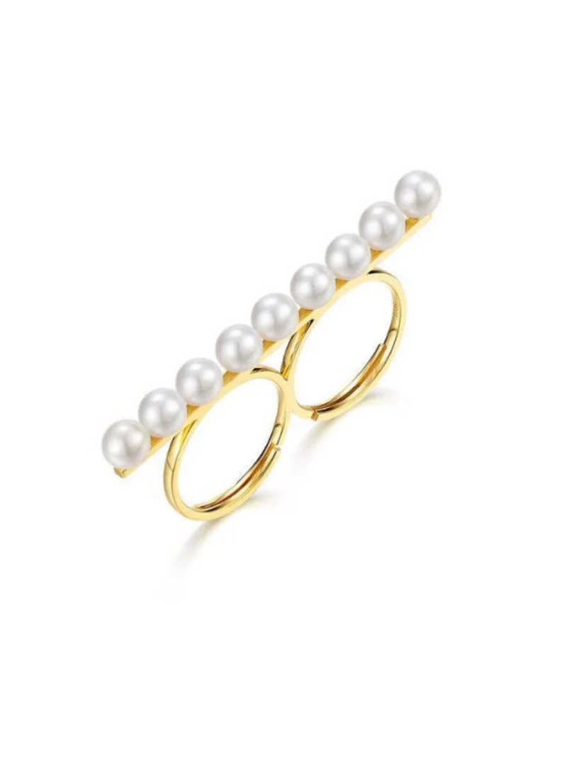 هزمير جولري Dew Pearl Double Ring in Gold Plated Silver