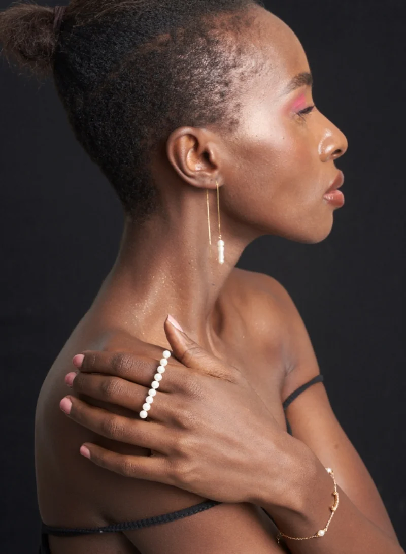 هزمير جولري Dew Pearl Double Ring in Gold Plated Silver