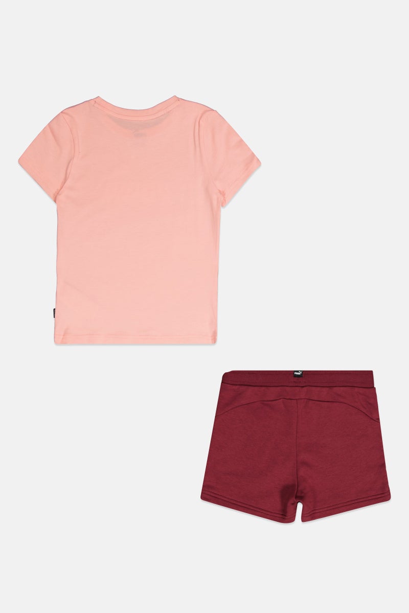 PUMA ملابس رياضية للبنات للأطفال 2 قطعة طقم قميص وشورت بشعار العلامة التجارية، وردي - Image 2