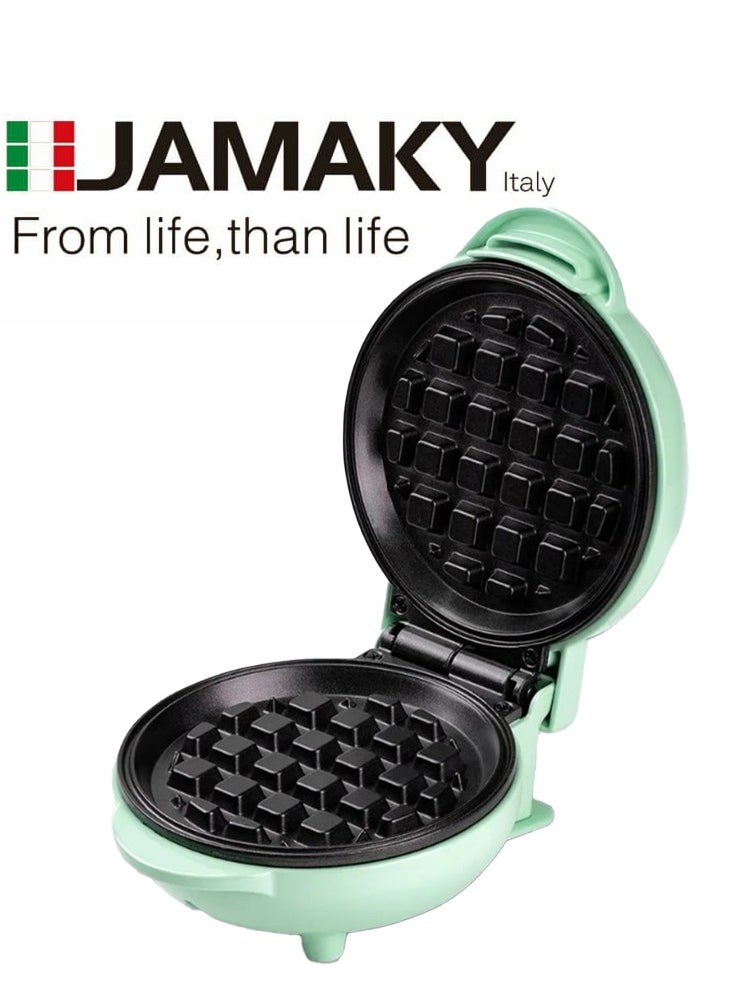 JAMAKY Italy Mini Waffle Maker 1000W with Italian technology - JMK 2020 Non-stick Coating Plate Cool Touch Handle 1000W Non-Slip Feet, Round Shape/green  - Image 1