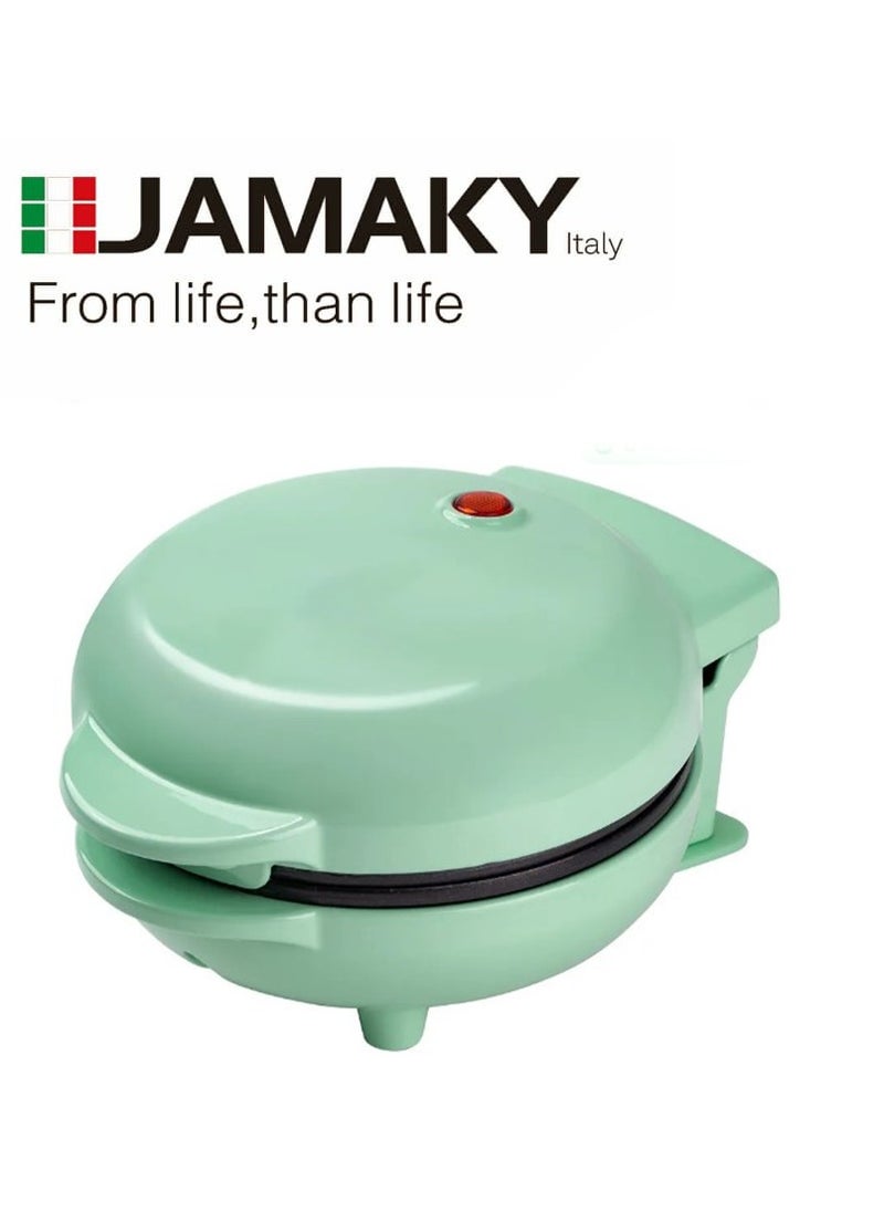 JAMAKY Italy Mini Waffle Maker 1000W with Italian technology - JMK 2020 Non-stick Coating Plate Cool Touch Handle 1000W Non-Slip Feet, Round Shape/green  - Image 3