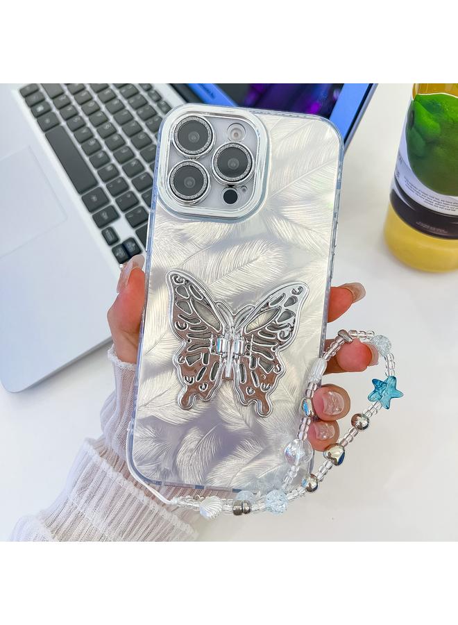 S-TOP Case For iPhone 16 Pro Max Plating Glitter Lens Film Texture Butterfly Holder Wristband Phone Case - Image 1