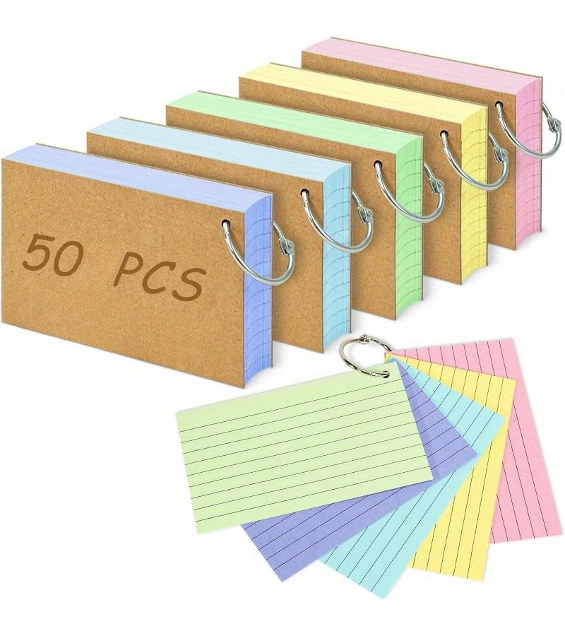 Yellow 3x5 Colored Index Cards 50 Pack with Ring Lined Both Sides Flash Cards for Studying School - Image 1