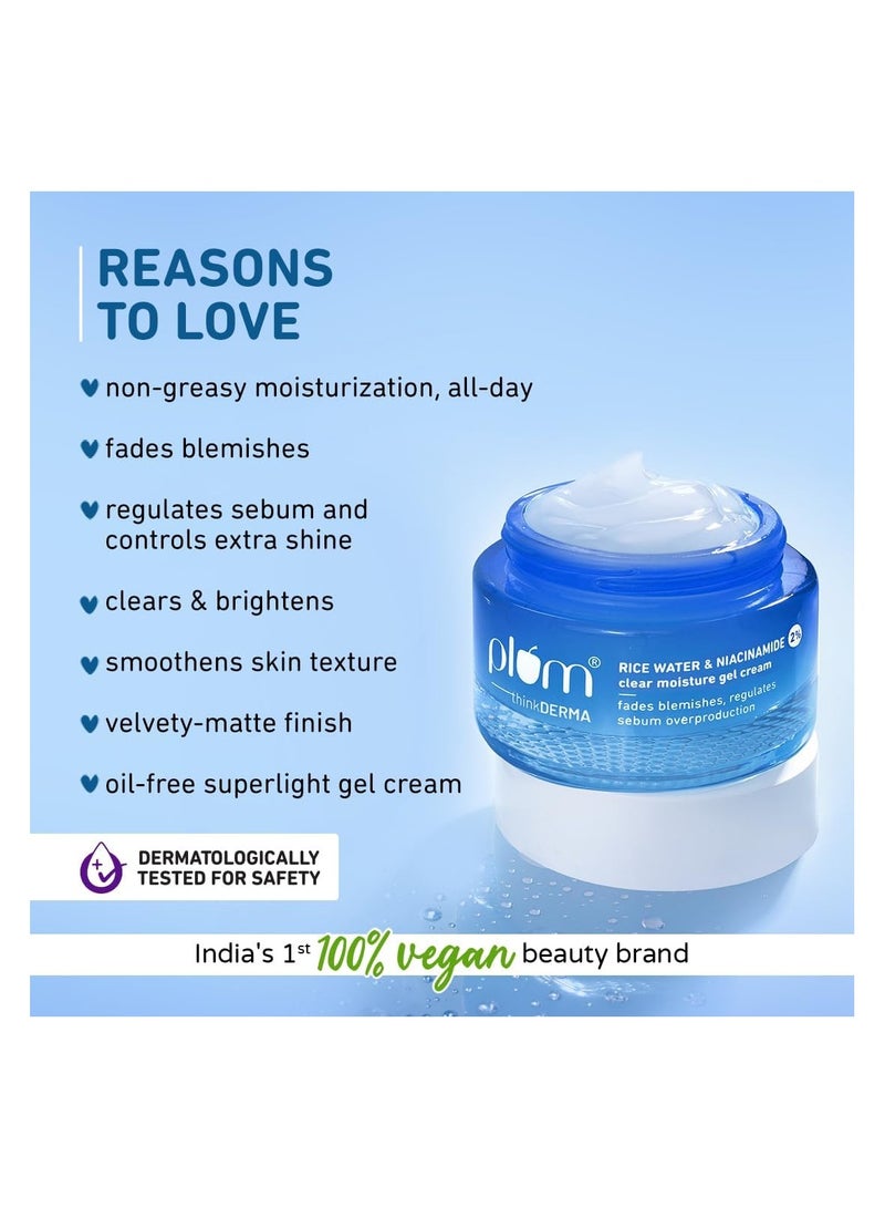 2% Niacinamide & Rice Water Super Light Gel Cream Moisturizer for Face | Oil-Free Hydration | Brightens, Fades Blemishes | Dermat-Tested | All Skin Types | Women & Men | 100% Vegan | 50 g