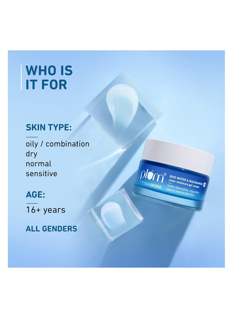 2% Niacinamide & Rice Water Super Light Gel Cream Moisturizer for Face | Oil-Free Hydration | Brightens, Fades Blemishes | Dermat-Tested | All Skin Types | Women & Men | 100% Vegan | 50 g