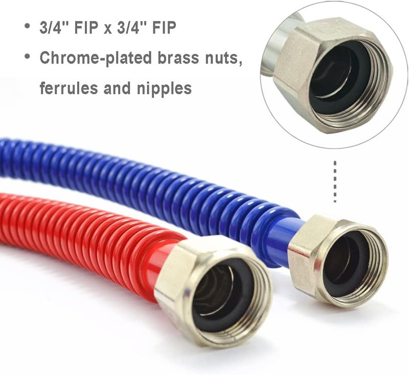 TT FLEX Flexible Stainless Steel Corrugated Water Heater Connector,Hot and Cold Color Coded,3/4" FIP x 3/4" FIP, 24" Length (2 Pack) - Image 2