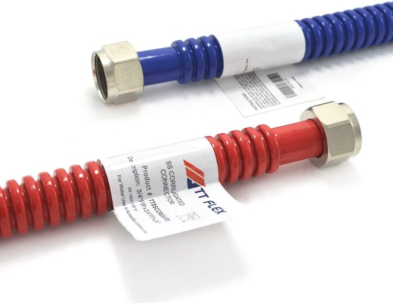 TT FLEX Flexible Stainless Steel Corrugated Water Heater Connector,Hot and Cold Color Coded,3/4" FIP x 3/4" FIP, 24" Length (2 Pack) - Image 4