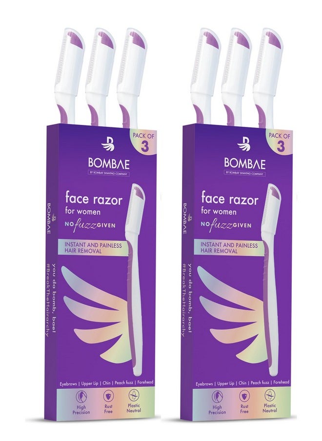 BOMBAE - Painless And Instant Face Razor For Women Pack Of 6 | Safe Facial Hair Remover And Eyebrow Shaper For Women | Women Razor For Eyebrow, Upper Lip, Forehead, Peach Fuzz, Chin, Sideburns| Safe For All Skin Types |Dermaplaning Tool - Image 1
