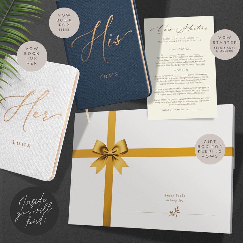ARTESORI Vow Books His and Hers - Linen Wedding Vow Books Perfect as Bride & Groom Gifts, Wedding Registry Ideas - His & Hers Gifts Wedding Vow Book - Wedding Essentials & Accessories [White & Navy] - Image 2