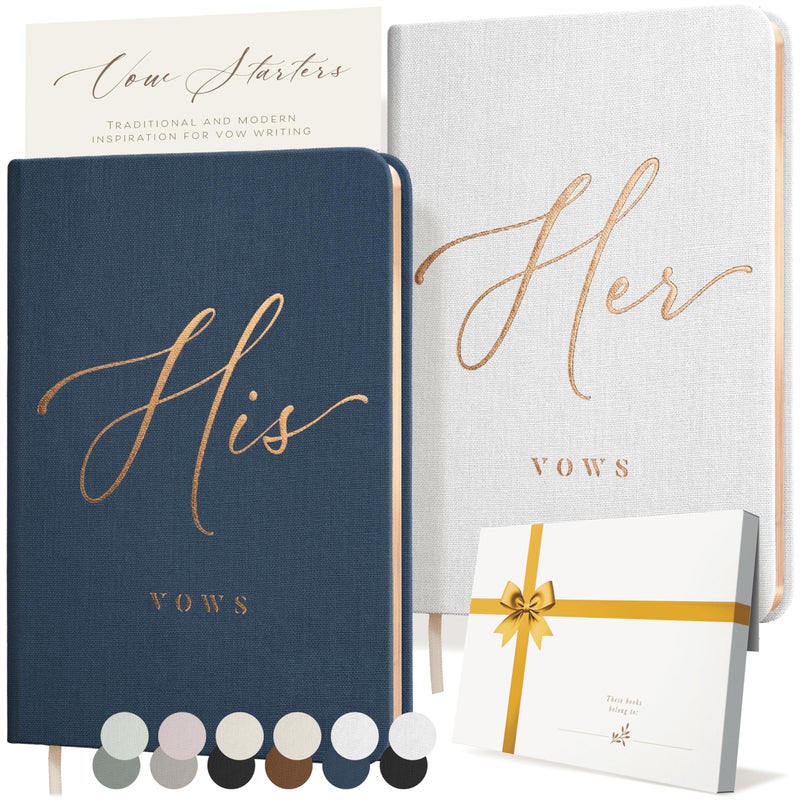 ARTESORI Vow Books His and Hers - Linen Wedding Vow Books Perfect as Bride & Groom Gifts, Wedding Registry Ideas - His & Hers Gifts Wedding Vow Book - Wedding Essentials & Accessories [White & Navy] - Image 1