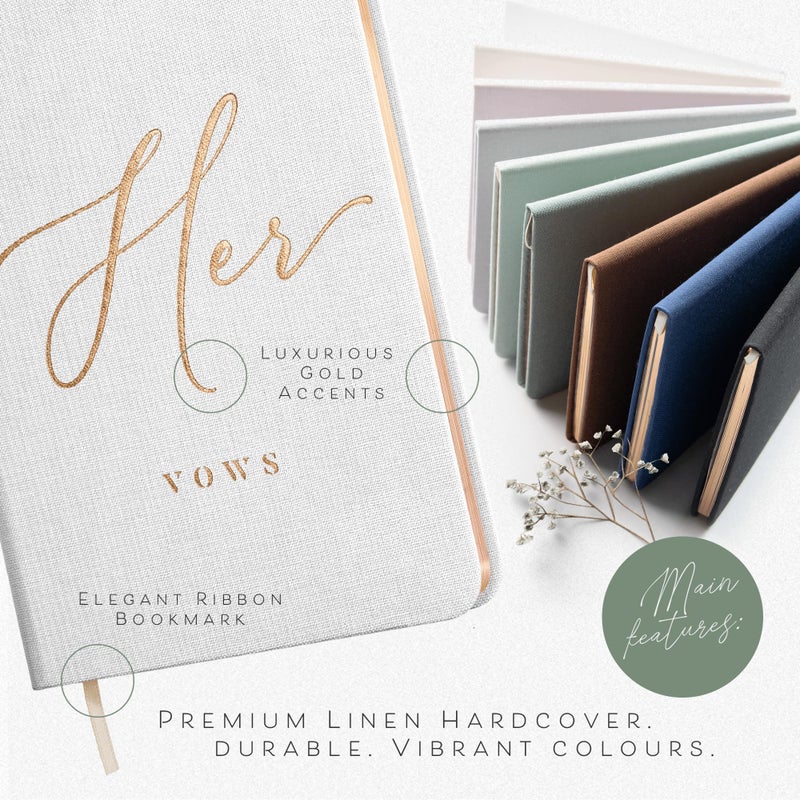 ARTESORI Vow Books His and Hers - Linen Wedding Vow Books Perfect as Bride & Groom Gifts, Wedding Registry Ideas - His & Hers Gifts Wedding Vow Book - Wedding Essentials & Accessories [White & Navy] - Image 4