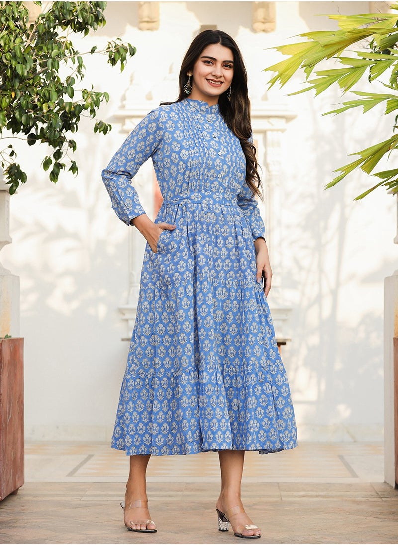 Blue Handblock Print Fit & Flare Midi Dress | Pure Cotton Ethnic Dress - pzsku/ZFDBD49C0A715E4CC8254Z/45/1741152981/d83e3ade-574c-43d5-a962-f3add3e9a962