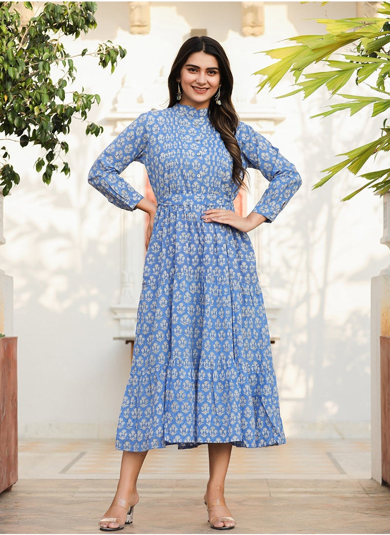 Blue Handblock Print Fit & Flare Midi Dress | Pure Cotton Ethnic Dress - pzsku/ZFDBD49C0A715E4CC8254Z/45/1741152996/67a27c6b-5f0c-4d58-ade8-b0ca5747cb62