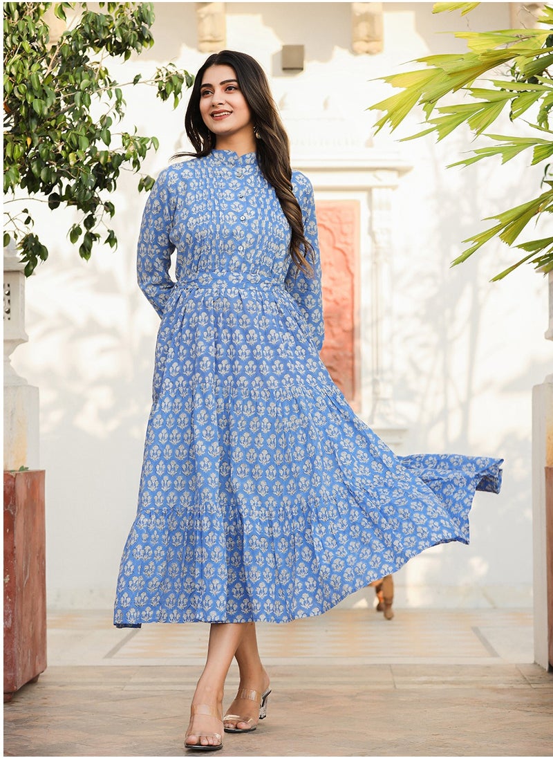 Blue Handblock Print Fit & Flare Midi Dress | Pure Cotton Ethnic Dress - pzsku/ZFDBD49C0A715E4CC8254Z/45/1741153001/bd74638f-7272-477b-a3bb-6b9a0b4d6c56