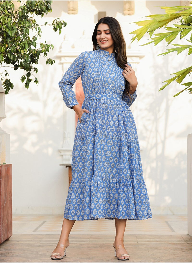 Blue Handblock Print Fit & Flare Midi Dress | Pure Cotton Ethnic Dress - pzsku/ZFDBD49C0A715E4CC8254Z/45/1741153036/d0995e0b-90f4-4429-a564-a625cf97dd12