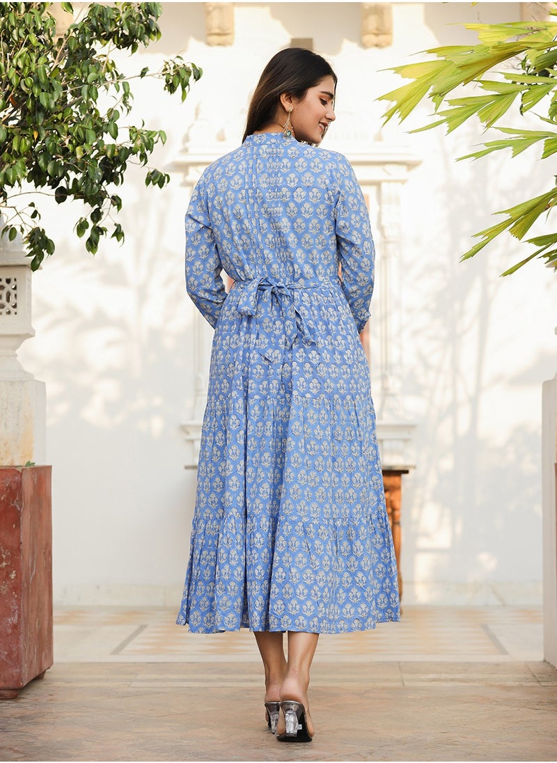 Blue Handblock Print Fit & Flare Midi Dress | Pure Cotton Ethnic Dress - pzsku/ZFDBD49C0A715E4CC8254Z/45/1741153042/ef79c14c-e9fd-4b17-bd4c-d4f8e2b25c8d