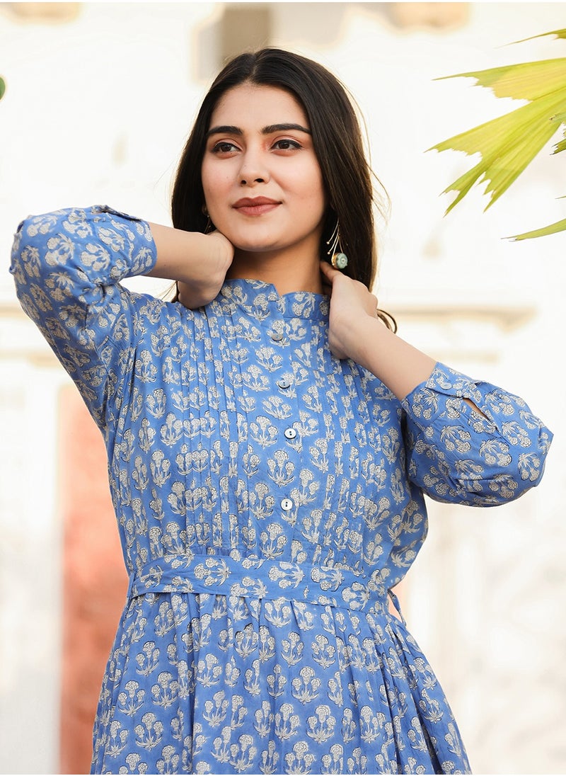 Blue Handblock Print Fit & Flare Midi Dress | Pure Cotton Ethnic Dress - pzsku/ZFDBD49C0A715E4CC8254Z/45/1741153062/3c40b74a-6731-4847-80c1-eac28613949b