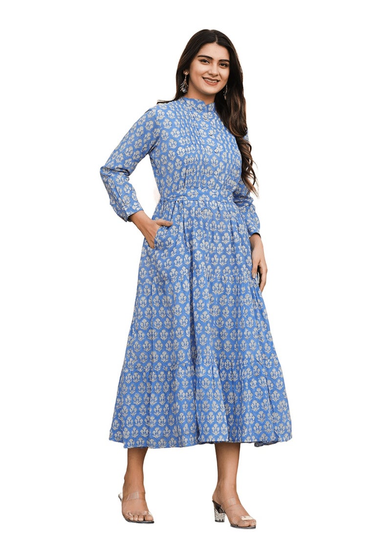 Blue Handblock Print Fit & Flare Midi Dress | Pure Cotton Ethnic Dress - pzsku/ZFDBD49C0A715E4CC8254Z/45/1741238177/3af2a410-6f28-464b-867a-68e9e41c6add