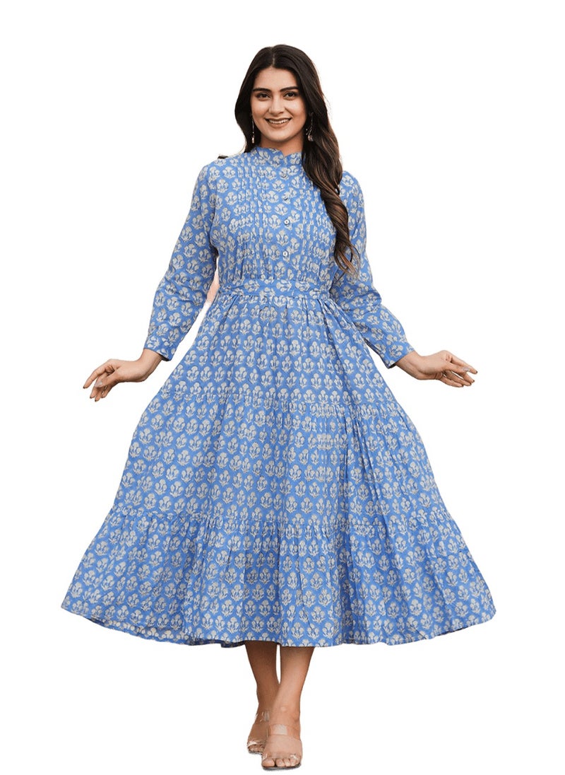 Blue Handblock Print Fit & Flare Midi Dress | Pure Cotton Ethnic Dress - pzsku/ZFDBD49C0A715E4CC8254Z/45/1741238197/bcdb0771-f4ce-4318-9c37-22c4acbbad9d