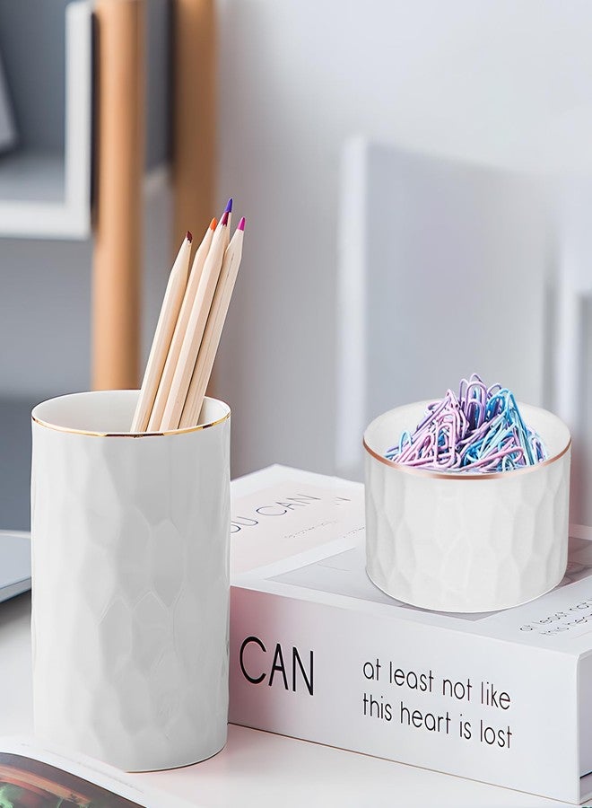 Daphilly Aesthetic Desk Organizer Set of 2 For Your Office - Sturdy Concrete Desktop Accessories For Women or Men Enhance Any Office Decor - Set incl. Pen Holder, Paperclip Storage (white) - Image 2