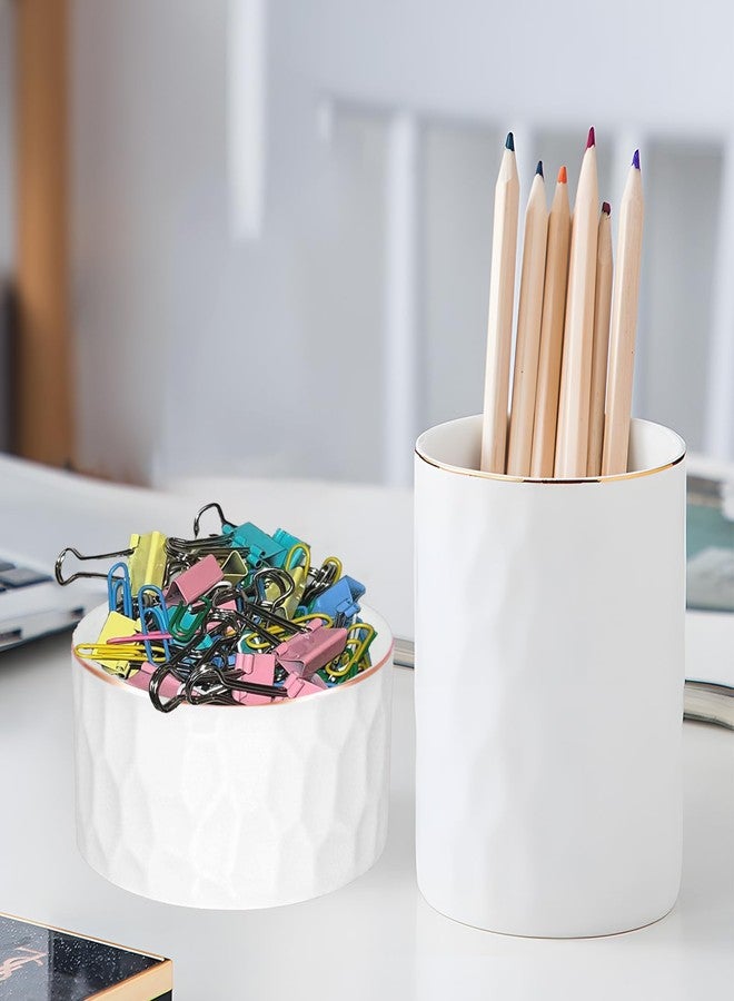 Daphilly Aesthetic Desk Organizer Set of 2 For Your Office - Sturdy Concrete Desktop Accessories For Women or Men Enhance Any Office Decor - Set incl. Pen Holder, Paperclip Storage (white) - Image 5