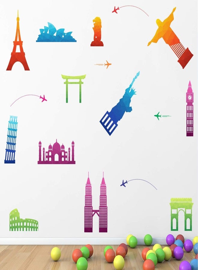 StickMe 'Travel Around The World - World Wonders - Trip - Tour - Journey - Airplane - Decorative - Creative - Colorful - Wall Sticker' -SM714 (Multi Colour, Vinyl - 185cm X 75 cm) - Image 2