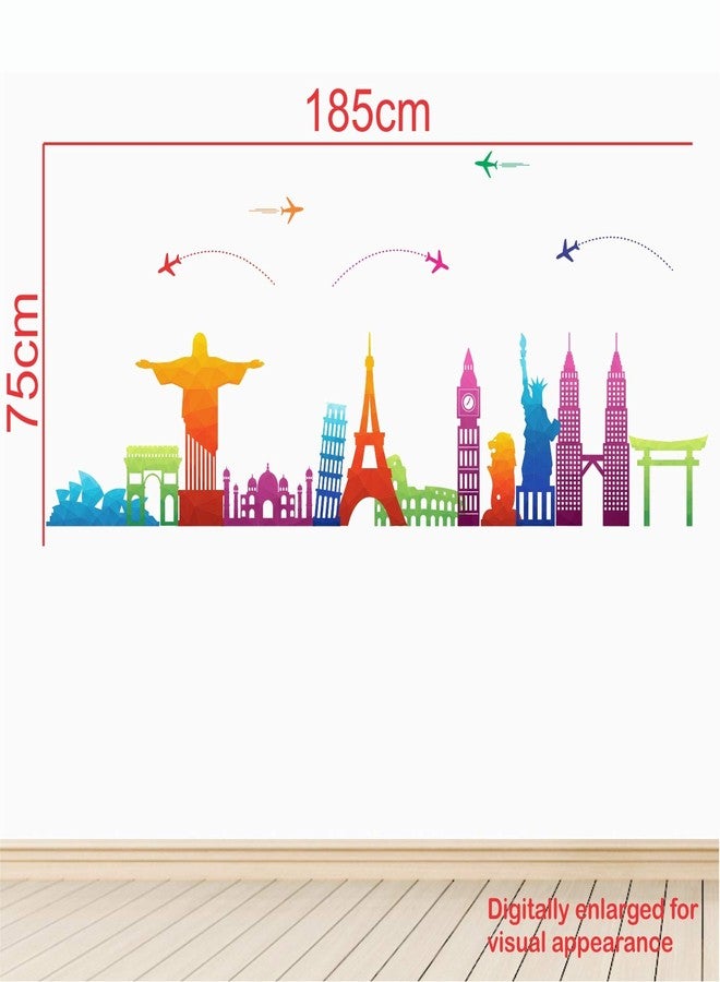StickMe 'Travel Around The World - World Wonders - Trip - Tour - Journey - Airplane - Decorative - Creative - Colorful - Wall Sticker' -SM714 (Multi Colour, Vinyl - 185cm X 75 cm) - Image 3
