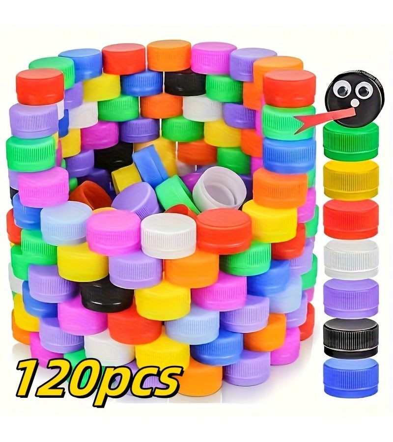 120 Random Color Plastic Bottle Caps Reusable Durable DIY Crafts Art Projects - Image 5