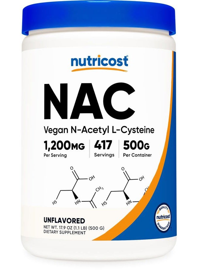 Nutricost N-Acetyl L-Cysteine (NAC) Powder 500 Grams - Vegan NAC, Non-GMO, Gluten Free - Image 1