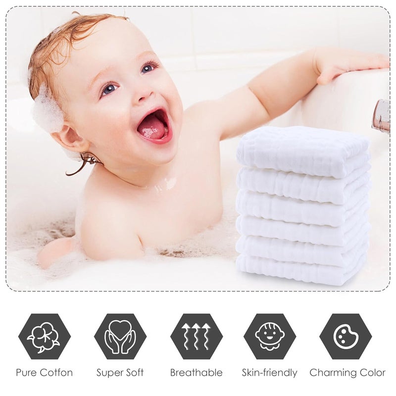 Cute Castle 12 Pack Muslin Baby Washcloths  Large 12 by 12  Ultra Soft 100 Cotton  Super Absorbent Burp Cloths for Unisex Boy Girl White - Image 3