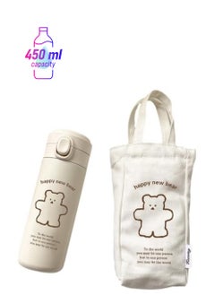 Thermos Water Bottle Kawaii Bear Thermal Water Bottle Leak Proof Insulated Water Bottle Portable Stainless Steel Thermal Bottle with Cloth Cover Hot or Cold Drinks
